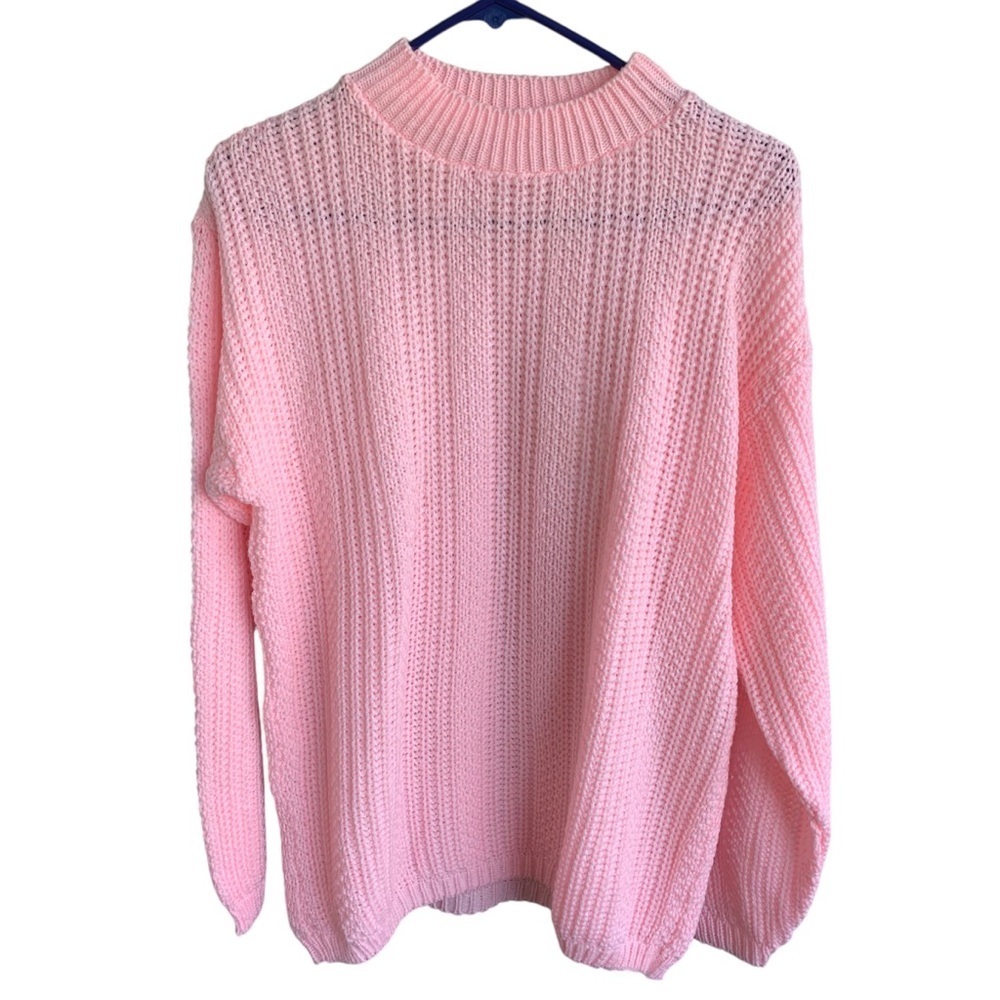 Vintage Bobbie Brooks Light Pink Knit Sweater 80s 90s Made in USA Size M